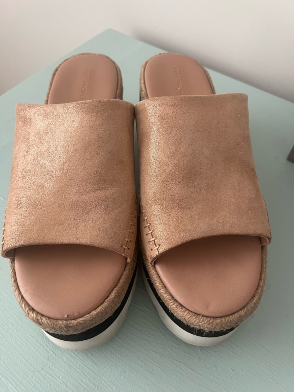 Free People Rose Gold Slide Platform Espadrille Mules